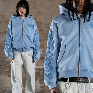 <span class=keywords><strong>Sweat</strong></span> à capuche zippé Offre Spéciale pour <span class=keywords><strong>sweat</strong></span> à capuche avec patch de broderie vintage 100% sweats à capuche en coton délavés à l'acide - Product Image 3