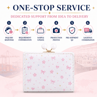 Dompet Wanita Kulit PU dengan Kancing Kiss Lock Motif Sakura Bunga Sakura Mutiara, Dompet Koin Warna Pink Pastel Cetak Lucu Vintage