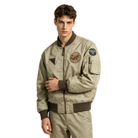 Blouson aviateur vintage MA-1 avec patchs, bordure côtelée, fermeture éclair intégrale, coupe-vent, respirant, coupe ample, manteau décontracté en toile pour l'extérieur