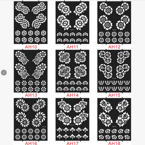 Pochoirs personnalisés réutilisables autocollants pour tatouages temporaires au <span class=keywords><strong>henné</strong></span>, motifs mandala, peinture corporelle, tatouages au jet de jus pour les doigts en PVC - Product Image 6