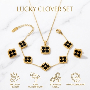 Bracciale GK in acciaio inossidabile con <span class=keywords><strong>quadrifoglio</strong></span> e 5 fiori, placcato 18k, artigianale, retrò, con diamanti. - Product Image 1