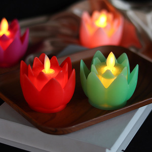 Lumière de bougie LED en forme de fleur de lotus artificielle, alimentée par piles, effet flamme 3D, pour la prière, le temple, la décoration de la maison - Product Image 2