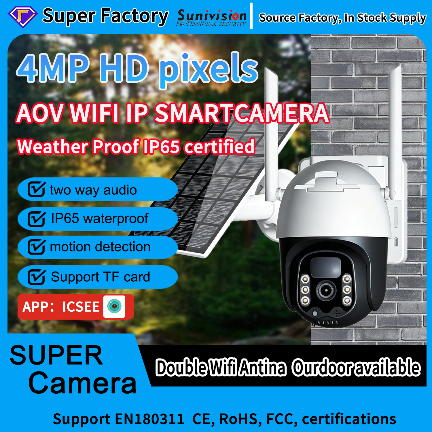 CCTV Smart Home Solar Battery Powered 4MP PTZ Security Camera 5G WiFi Night Vision Outdoor · image 1