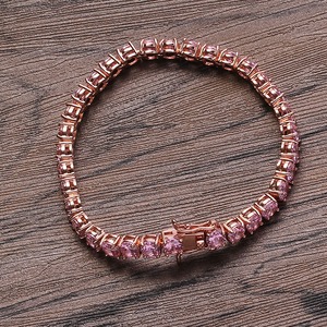 Pulsera de tenis de lujo con micro pavé de circonitas rosas, chapada en oro rosa, de 3/4/5 mm, pulsera de tenis con circonitas rosas de 7 y 8 pulgadas - Product Image 6