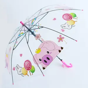 Winddicht Handmatige Veiligheid Opening Kleurrijke Lange Rechte Reflecterende Piping Bubble Koepel Kid Transparante Regen Paraplu