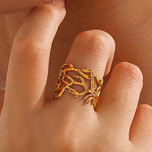 Anillos de Diseño Irregular, Anchos, con Tema Oceánico, de Coral, para Mujer, Resistentes al Agua, No se Deslustran - Product Image 5