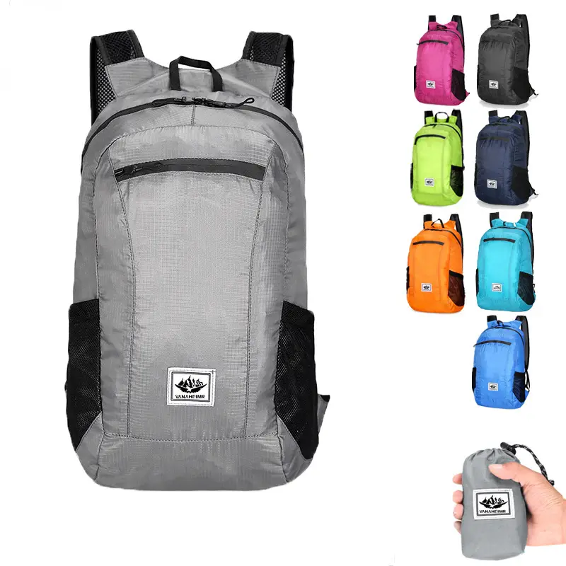 Saco dobrável colorido impermeável mochila ao ar livre grande capacidade leve logotipo impresso mochila esportes viagem