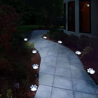Lot de 4 lampes solaires connectées en forme de patte de chien ou de chat, LED blanc chaud, étanches IP44, en ABS, pour jardin, patio, allée