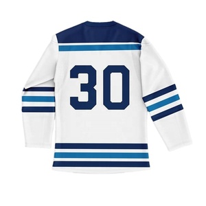 Maglie da Hockey su Ghiaccio da Uomo Personalizzate con Logo Stampato in Sublimazione, Collo con Laccio, Poliestere, Stile Retrò, Bianche, OEM 220g, Prodotte in Cina - Product Image 2