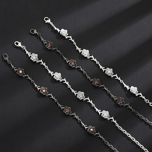 Chuangcan Thorn Rose <b>Bracelet</b> Silver Black Adjustable Unisex Jewelry for <b>Couple</b> Gift - Product Image 1