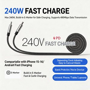 AWELL 240W Magnetic Self-coiling <b>USB</b>-<b>C</b> <b>Cable</b> Braided Flat Fast <b>Charging</b> <b>Cable</b> 1M - Product Image 6