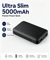 Power Bank Mini Portabel 5000mAh Harga Murah, Charger Baterai Eksternal dengan Dual USB Output dan Layar LED