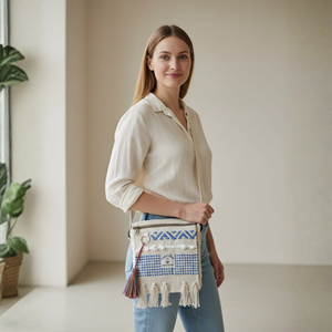 Bolso bandolera de lona estampada para mujer con correa ajustable y bolsillo frontal decorativo para bolsos de mano para mujer - Product Image 1
