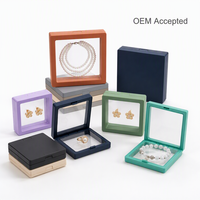 Boîte de présentation de bijoux en carton avec film PE personnalisé, étui flottant transparent pour bagues, boucles d'oreilles, colliers, bracelets