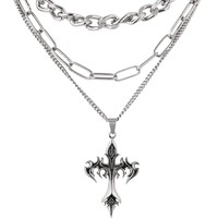 Collier pendentif croix gothique superposé en acier inoxydable, style Goth Emo Grunge, cadeau d'Halloween et de Noël pour femme