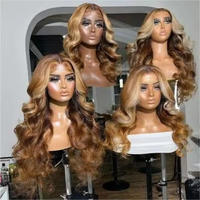 Pré plumé P427 couleur cheveux humains 13x4 vague de corps avant de lacet perruques Ombre Highlight miel blond HD pleine frontale sans colle perruques