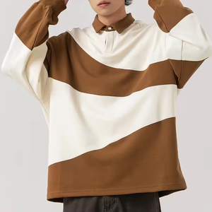 Tùy Chỉnh Sọc Nối Chắp Vá Bán Buôn Đứng Cổ Áo T-Shirt Cotton Mỹ Bóng Đá Jersey Polo Áo Sơ Mi Dài Tay Áo Cho Nam Giới - Product Image 4