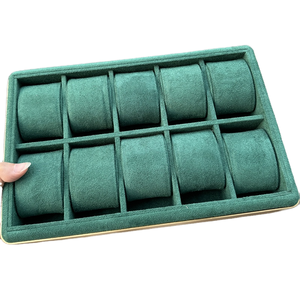 Boîte de rangement carrée en cuir vert à 10 compartiments pour bijoux, avec doublure en flanelle, présentoir pour montres - Vente flash - Product Image 1