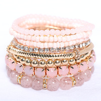 8ชิ้น/แพ็คโบฮีเมียนสร้อยข้อมือลูกปัดแก้วซ้อนสำหรับผู้หญิง Multicolor ยืดลูกปัดกำไลชั้นปรับสร้อยข้อมือ