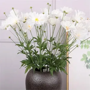 Qihao centre de table de mariage fleur artificielle 7 têtes fleur britannique jaune blanc Orange fleur en soie pour la décoration
