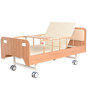 Lit d'hôpital manuel Jiheng avec cadre en bois, manivelle simple ou double, pour soins à domicile, avec barrières et roulettes - Product Image 1