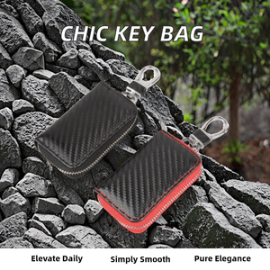 Étui à clés de voiture mini en cuir véritable tendance avec fermeture éclair, porte-clés et rangement pour rouge à lèvres pour hommes/femmes, vente en gros - Product Image 2