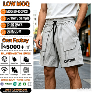 Pantalones Cortos Cargo Personalizados para Hombre, Color Gris, Cintura Elástica con Cordón, Bolsillos, Ropa Deportiva, Gimnasio, Fitness, Entrenamiento - Product Image 1