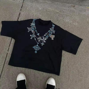 Custom Print Logo Heavyweight Streetwear Rhinestones Design Vintage <b>Washed</b> Tee Oversized Distressed Men's T-shirts - Product Image 2