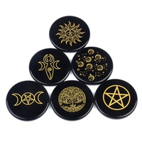 Sous-verres en cristal naturel gravé avec symboles des 7 chakras, pierres de guérison polies, méditation spirituelle, Feng Shui, vente en gros