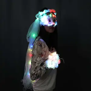 Colorful LED Glowing Wreaths Veil Music Festival Party Electronic Sewing Equipment Stage Performance Princess Hair Dance Wear