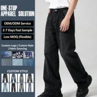 Jeans baggy pour homme, coupe ample, jambe large, style vintage délavé avec logo personnalisé, denim en coton, noir, bleu, délavé, streetwear