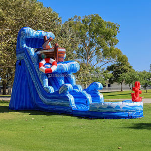Grand toboggan aquatique gonflable commercial à thème bateau pirate, pour usage extérieur, adapté aux eaux sèches et humides, avec piscine amovible intégrée, pour enfants et adultes - Product Image 3