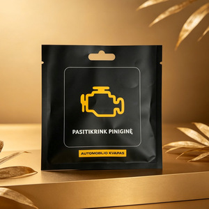Custom Printed <b>Black</b> Three Side Seal <b>Bags</b> <b>Mini</b> Heat Seal Sachet With Hang Hole For Car Air Freshener Packaging - Product Image 4