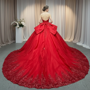 Abito da ballo Quinceanera in chiffon rosso brillante, lungo fino al pavimento, con farfalle, Vestidos De 15 Anos per Miss XV, abito da sera da donna - Product Image 2