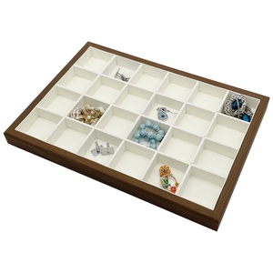 Khay đựng trang sức bằng gỗ óc chó nâu bán buôn, khay rỗng, khay trưng bày trang sức 12 ngăn/24 ngăn, bên trong màu trắng - Product Image 4