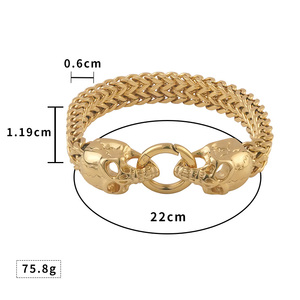 Rock Skull Head Charm Bracelet Men's Stainless Steel double <b>chain</b> Heavy gold <b>Chain</b> Gold Skull Punk Bracelets Biker Jewelry - Product Image 4
