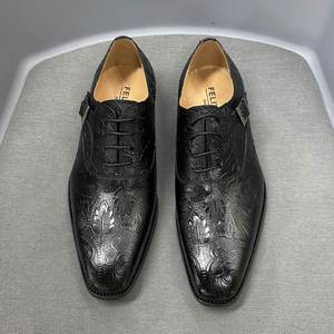 Chaussures habillées classiques en cuir véritable XuanWu 2026 pour hommes, motif graffiti, à enfiler, tendance automne, gaufrage élégant - Product Image 3