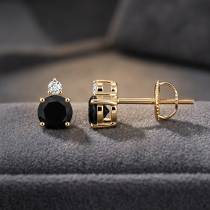 Boucles d'oreilles classiques en diamant noir naturel avec accent en diamant blanc, or 10K 14K 18K, argent 925 935, pour femmes, à porter au quotidien - Product Image 1
