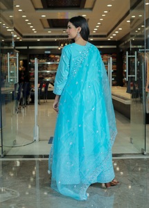 ชุด anarkali kurti ผ้าฝ้ายแท้ปักลายสีเทอร์ควอยซ์และสีฟ้าเทอร์ควอยซ์ที่สวยงามดีไซน์ไม่เหมือนใครขายส่ง - Product Image 5