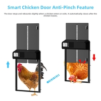 Porte de poulailler intelligente en métal noir, étanche, coupe-vent, à faible consommation d'énergie, avec bouton de fermeture et minuterie automatique pour petits animaux