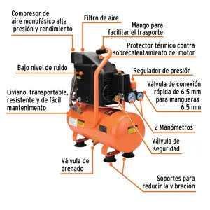 Compresor lubricado BOX 1, 10L, 2 HP, horizontal, 127V, TRUPER - Product Image 2