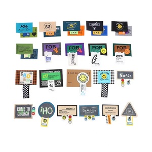 Etiqueta de cuero geométrica DIY, etiqueta de <span class=keywords><strong>ropa</strong></span> tejida en inglés Ins para bolsos de niños, etiqueta de tela de poliéster lavable para personalizar - Product Image 2