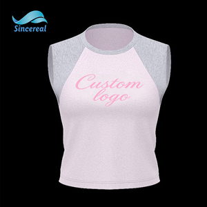 T-shirt court pour <span class=keywords><strong>femme</strong></span>, col rond, manches courtes raglan, coupe ajustée sexy, tendance Y2K, avec logo personnalisé en strass et blocs de couleur - Product Image 3