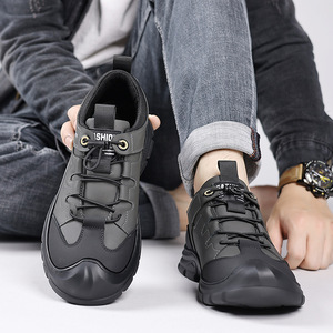 Chaussures de randonnée confortables pour hommes, légères, respirantes, en mesh, dessus en cuir véritable, semelle intérieure souple, semelle intermédiaire en caoutchouc résistante à l'usure - Product Image 1