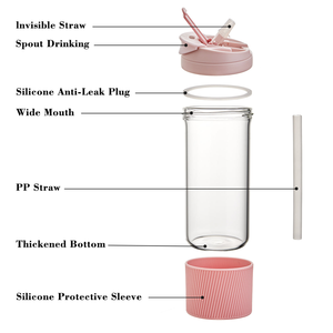 Vaso de Vidrio Moderno Minimalista con Tapa y Pajita, Reutilizable y Portátil, Apto para Lavavajillas, Unisex - Product Image 4