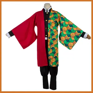 Conjunto de Disfraz de <span class=keywords><strong>Cosplay</strong></span> de <span class=keywords><strong>Tanjiro</strong></span> <span class=keywords><strong>Kamado</strong></span> con Peluca - Uniforme Haori con Patrón Colorido Rojo para Eventos de <span class=keywords><strong>Cosplay</strong></span> y Fiestas de Halloween - Product Image 4