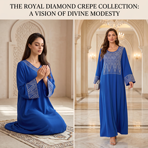 Vestido Modesto de la Colección Boutique, Azul Rey, Manga Larga, Maxi, Panel Geométrico con Hotfix, para Ocasiones como el Eid, Elegante, Silueta Holgada - Product Image 5