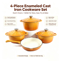 Set Peralatan Masak Enamel Cast Iron 4 Pcs, Dutch Oven, Wajan, Set Peralatan Masak, Aman untuk Induksi & Oven, Tahan Lama, Set Panci Masak, Bersertifikasi LFGB FDA