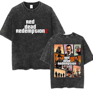 Camiseta Vintage de Algodón Puro, Talla Europea, Manga Corta, Corte Holgado, Lavada y Desgastada, con Diseño de <span class=keywords><strong>Red</strong></span> <span class=keywords><strong>Dead</strong></span> <span class=keywords><strong>Redemption</strong></span> 2 - Product Image 5