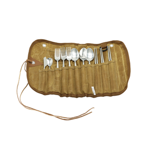Ensemble de couverts en acier inoxydable avec étui en toile, cuillère, fourchette, couteau, baguettes, kit d'ustensiles de table portables - Product Image 1